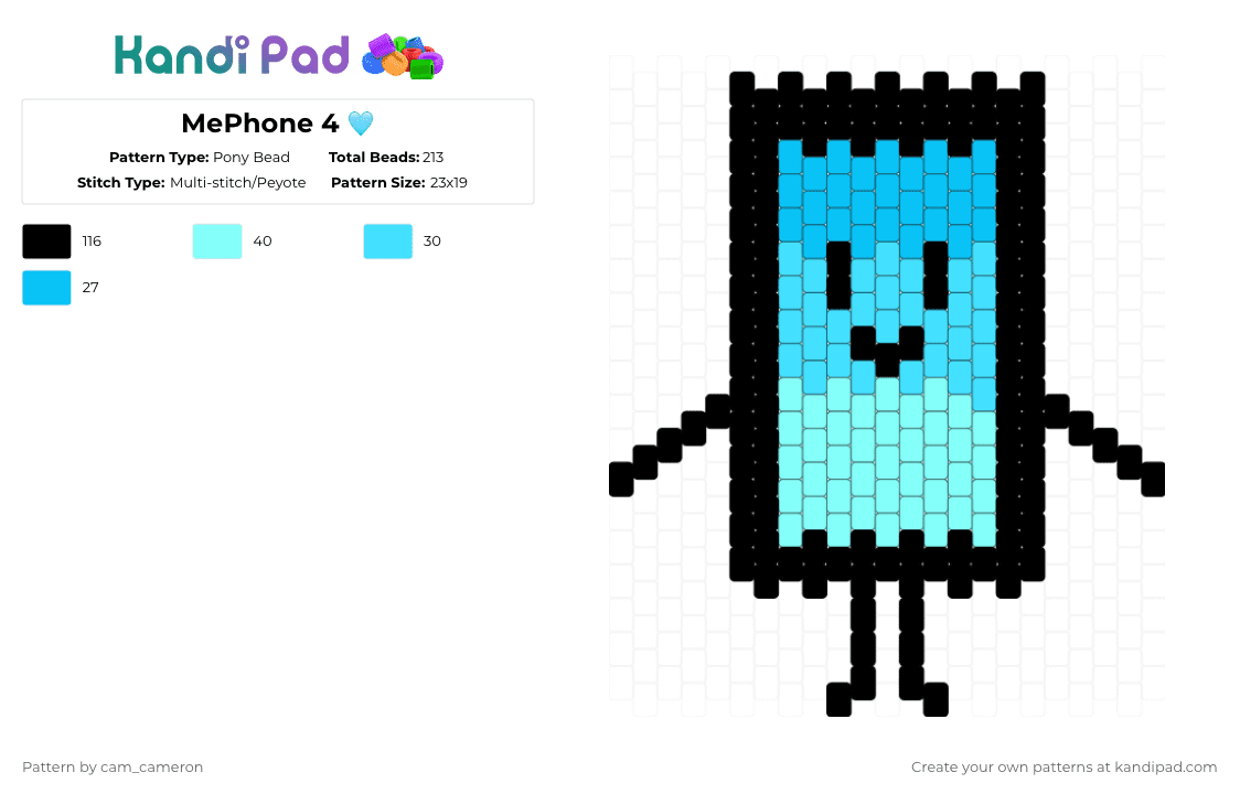 MePhone 4 🩵 - Pony Bead Pattern by raymond_x0 on Kandi Pad - black, light blue