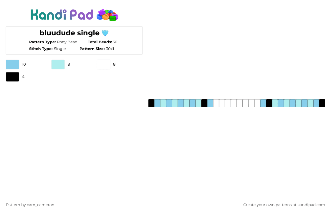 bluudude Single 🩵 - Pony Bead Pattern by raymond_x0 on Kandi Pad - light blue,white
