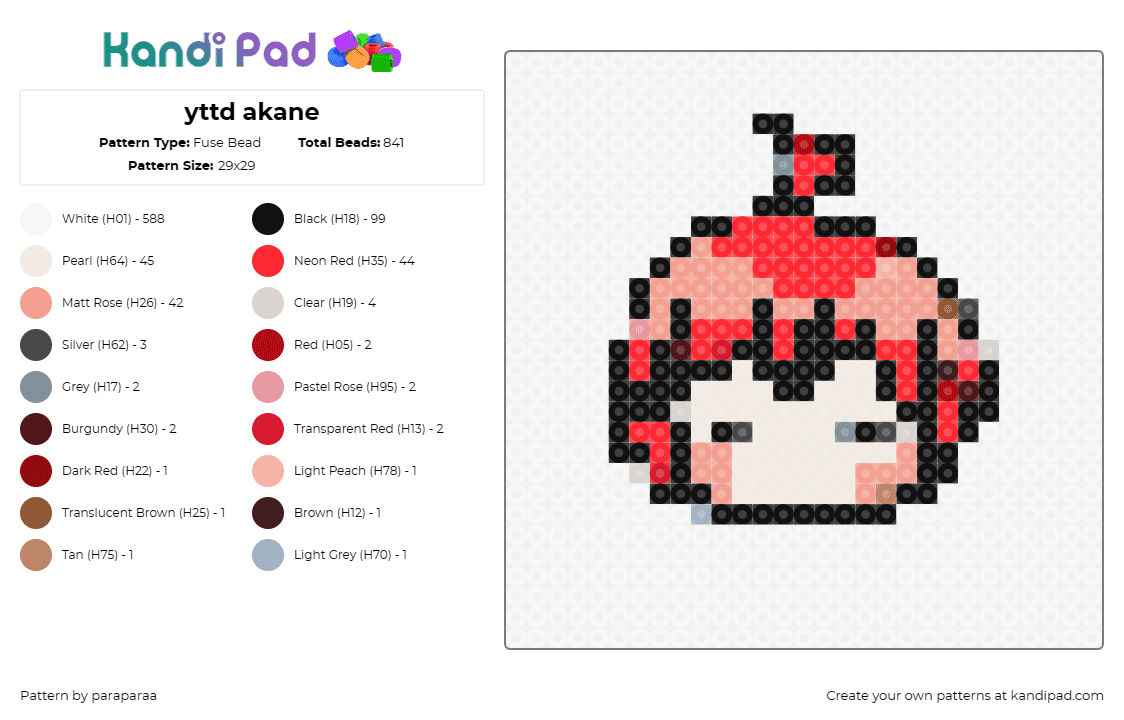 yttd akane - Fuse Bead Pattern by paraparaa on Kandi Pad - akane azumi,your turn to die,yttd,game,suspense,character,challenge,intrigue,red