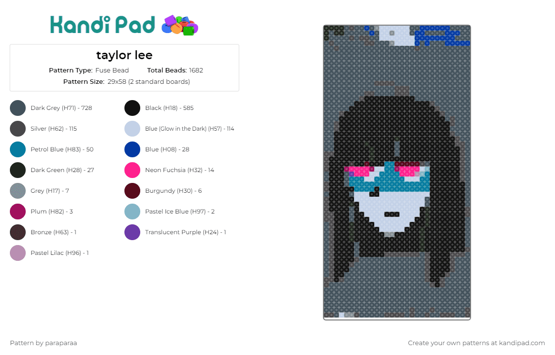 taylor lee - Fuse Bead Pattern by paraparaa on Kandi Pad - taylor lee,dr albert krueger,pixel art,game,character,fan art,indie,avatar,storytelling,black