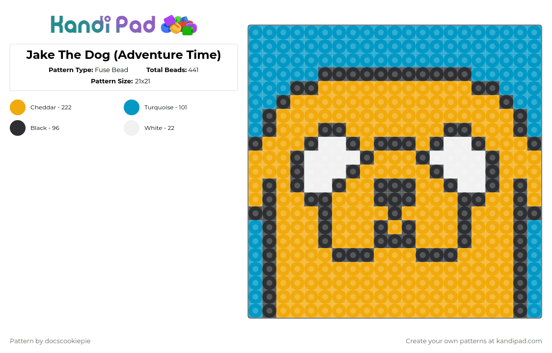 Jake The Dog (Adventure Time) - Fuse Bead Pattern by docscookiepie on Kandi Pad - jake,dog,adventure time,cartoon,animal,tv show,light blue,orange