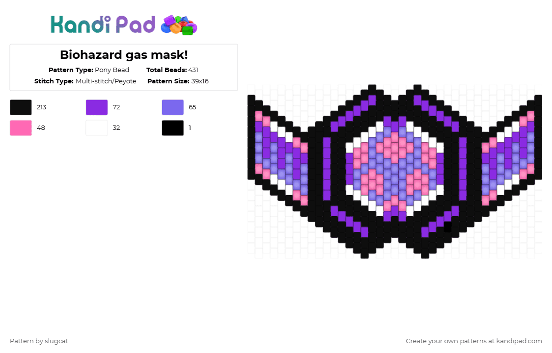 Biohazard gas mask! - Pony Bead Pattern by slugcat on Kandi Pad - black,purple,blue,mask,biohazard