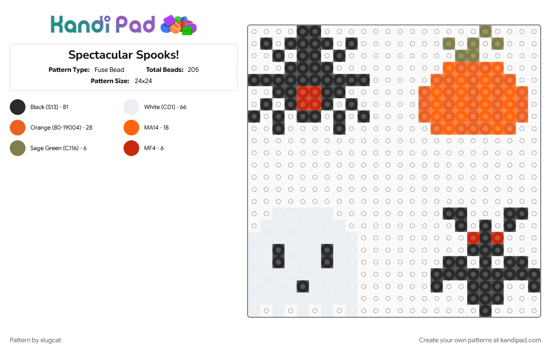 Spectacular Spooks! - Fuse Bead Pattern by slugcat on Kandi Pad - cotdminiatures, halloween, orange, spooky, white