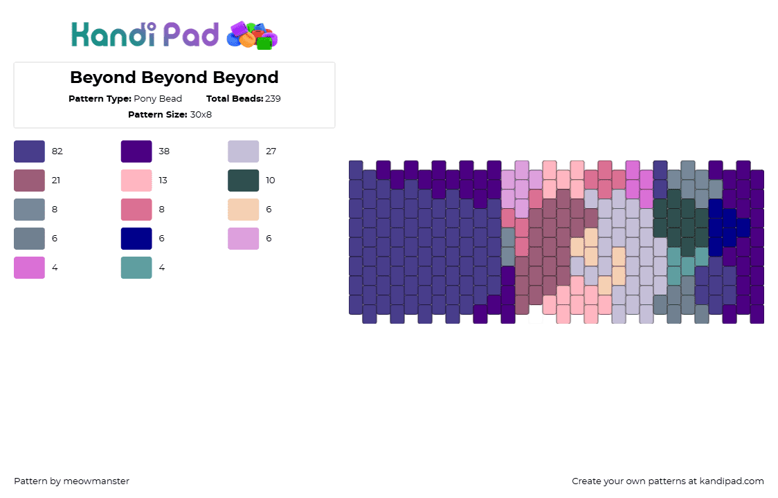Beyond Beyond Beyond - Pony Bead Pattern by meowmanster on Kandi Pad - beyond beyond beyond,crane wives,album,music,band,cuff,purple,pink