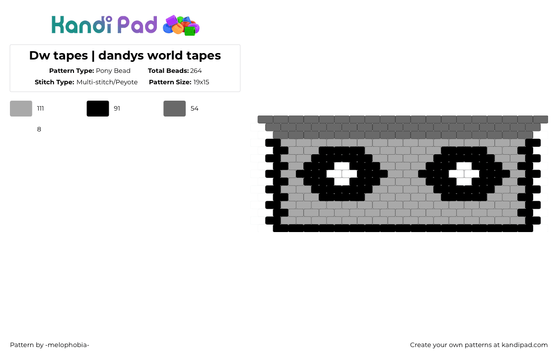 Dw tapes | dandys world tapes - Pony Bead Pattern by -melophobia- on Kandi Pad - gray,beige,dandys world,tapes,dandy