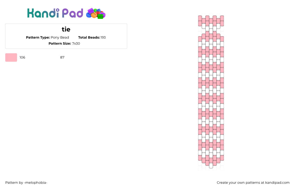 tie - Pony Bead Pattern by -melophobia- on Kandi Pad - pink,white