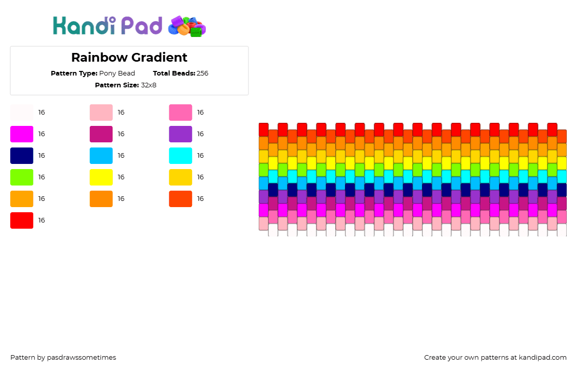 Rainbow Gradient - Pony Bead Pattern by pasdrawssometimes on Kandi Pad - pink,light blue,orange,colorful,lgbt,rainbow