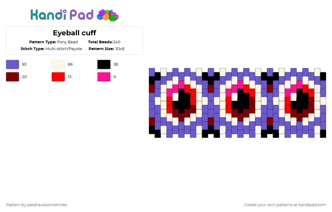 Eyeball cuff - Pony Bead Pattern by pasdrawssometimes on Kandi Pad - blue,eyes,horror,halloween,eyeball