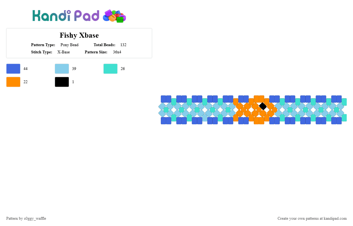 Fishy Xbase - Pony Bead Pattern by s0ggy_waffle on Kandi Pad - blue,light blue,fish,xbase
