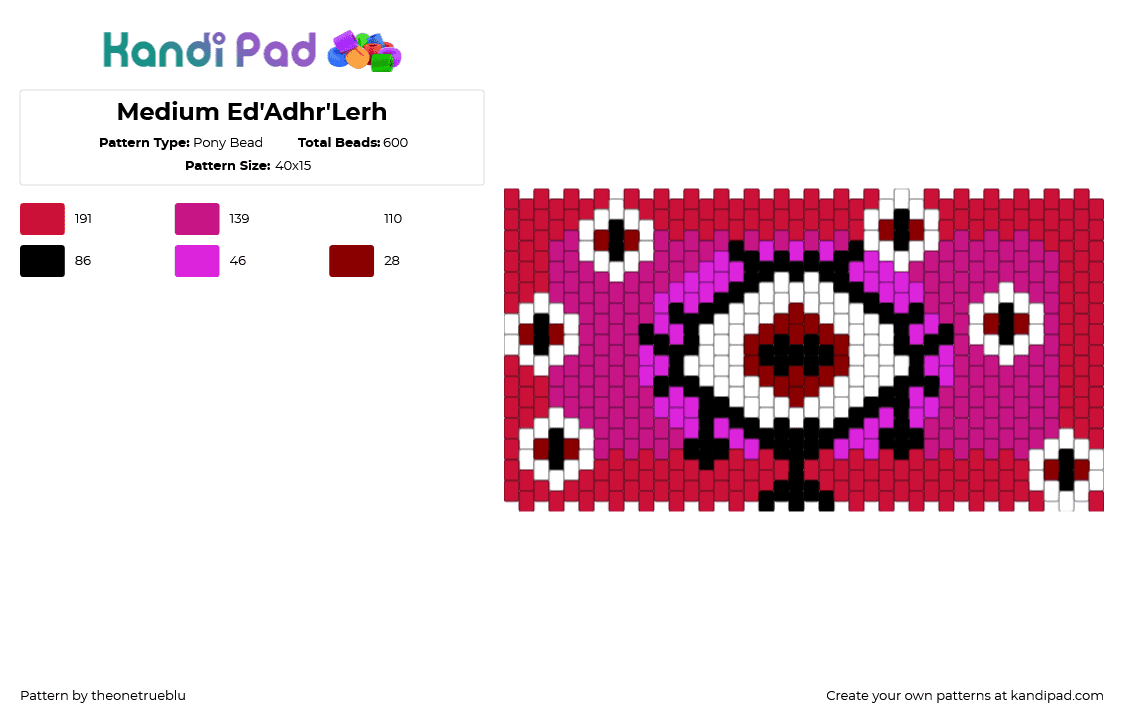 Medium Ed\'Adhr\'Lerh - Pony Bead Pattern by theonetrueblu on Kandi Pad - eyes,eyeballs,cuff,spooky,halloween,red,white