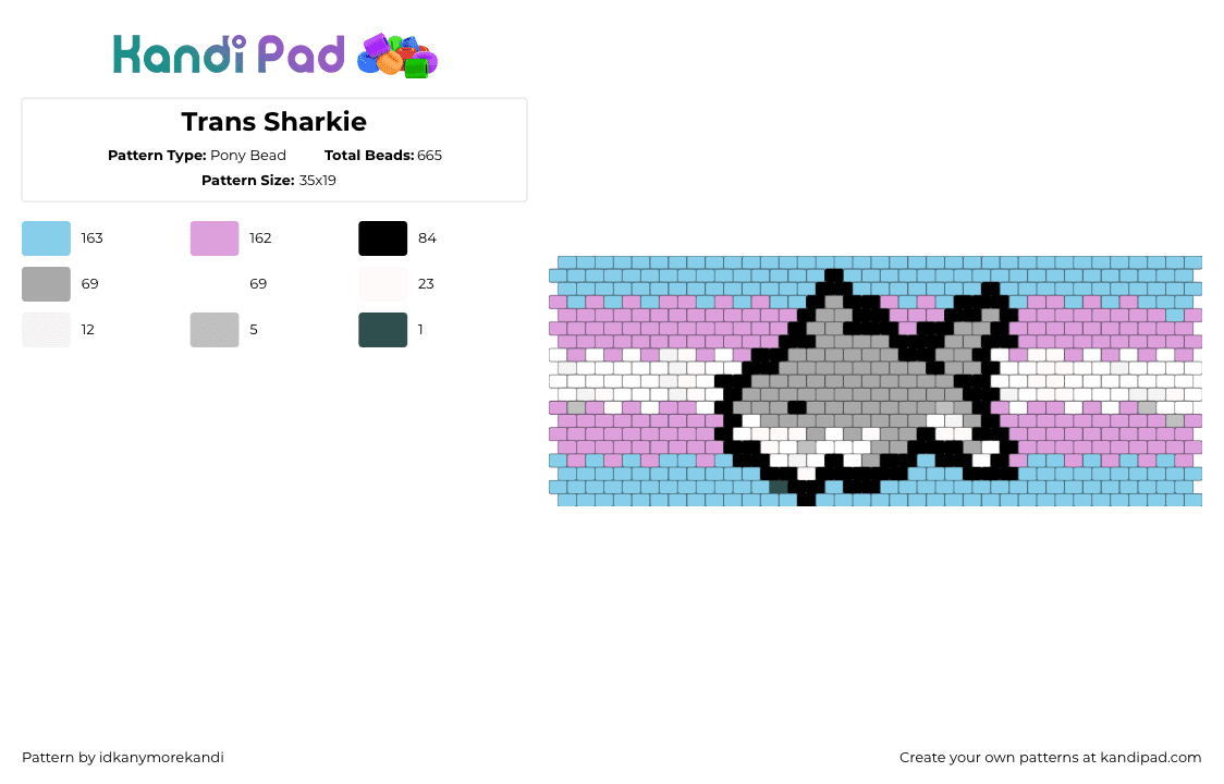 Trans Sharkie - Pony Bead Pattern by idkanymorekandi on Kandi Pad - trans,shark,pride,cuff,gray,light blue,pink