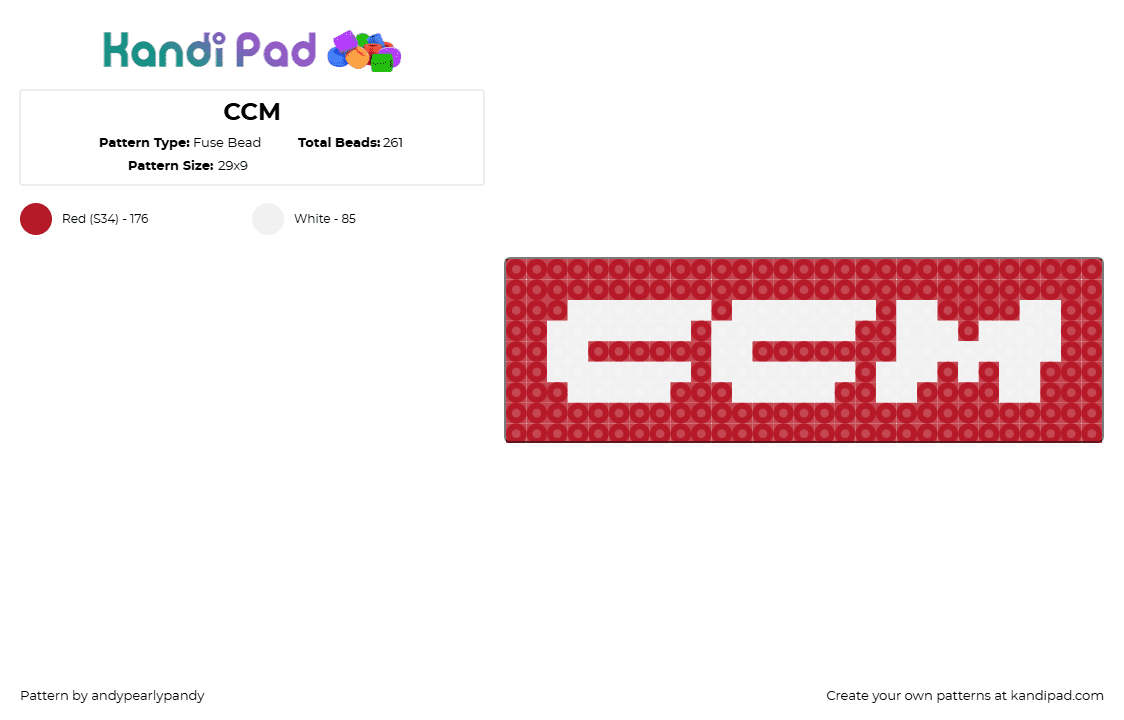 CCM - Fuse Bead Pattern by andypearlypandy on Kandi Pad - red,white