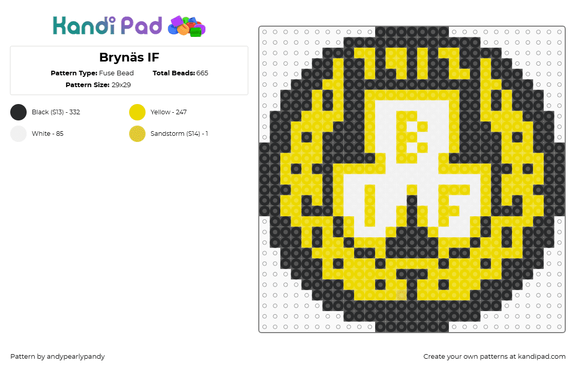 Brynäs IF - Fuse Bead Pattern by andypearlypandy on Kandi Pad - brynas,hockey,logo,team,sports,crest,yellow,black