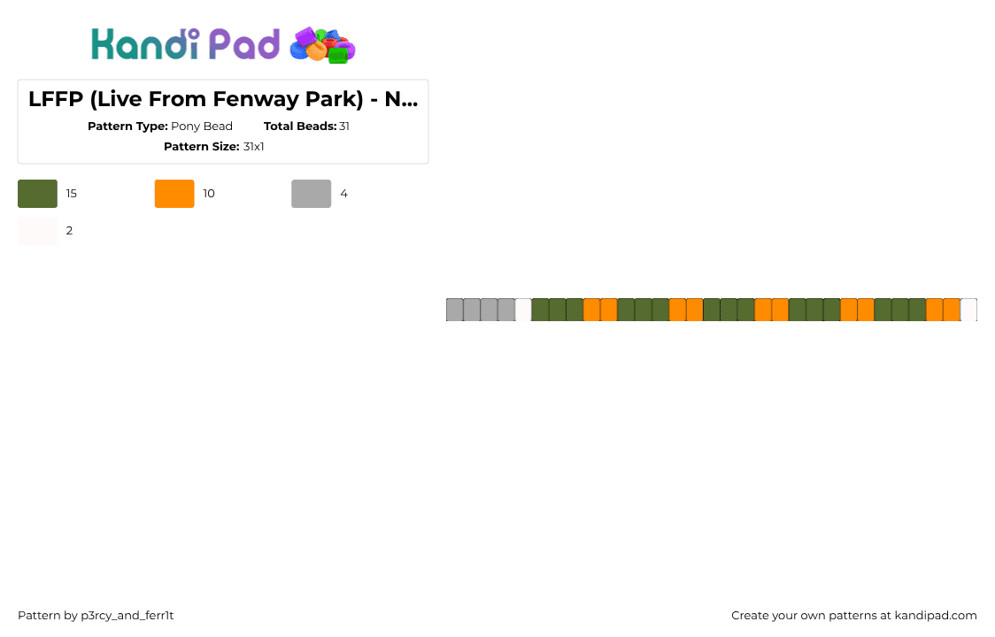 LFFP (Live From Fenway Park) - Noah Kahan - Pony Bead Pattern by p3rcy_and_ferr1t on Kandi Pad - lffp,fenway park,noah kahan,song,single,music,bracelet,green,orange