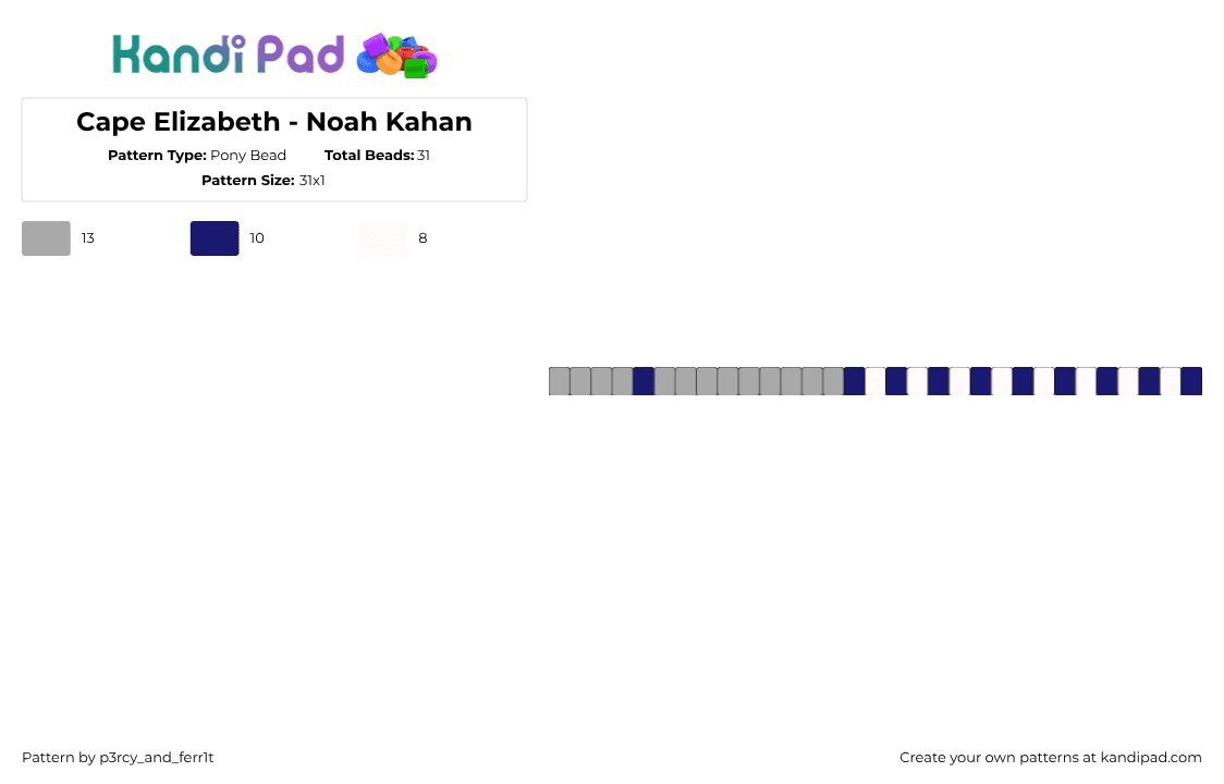 Cape Elizabeth - Noah Kahan - Pony Bead Pattern by p3rcy_and_ferr1t on Kandi Pad - cape elizabeth,noah kahan,song,single,music,bracelet,gray,blue