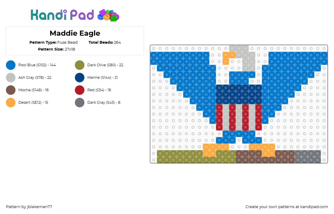 Maddie Eagle - Fuse Bead Pattern by jblakeman77 on Kandi Pad - eagle,bird,symbol,animal,blue