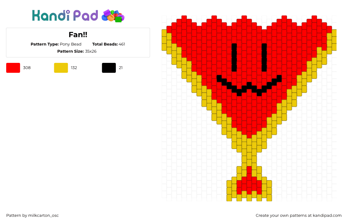 Fan!! - Pony Bead Pattern by milkcarton_osc on Kandi Pad - fan,inanimate insanity,character,animation,tv show,red,gold