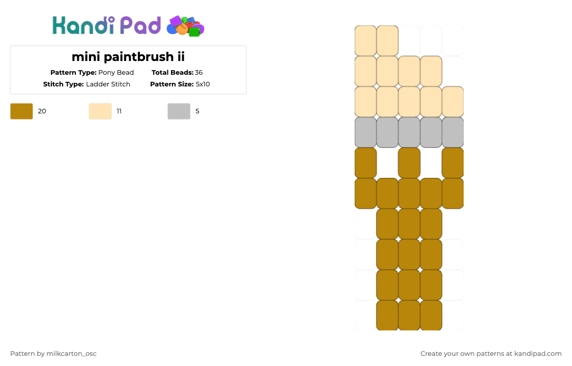 mini paintbrush ii - Pony Bead Pattern by milkcarton_osc on Kandi Pad - gold,beige