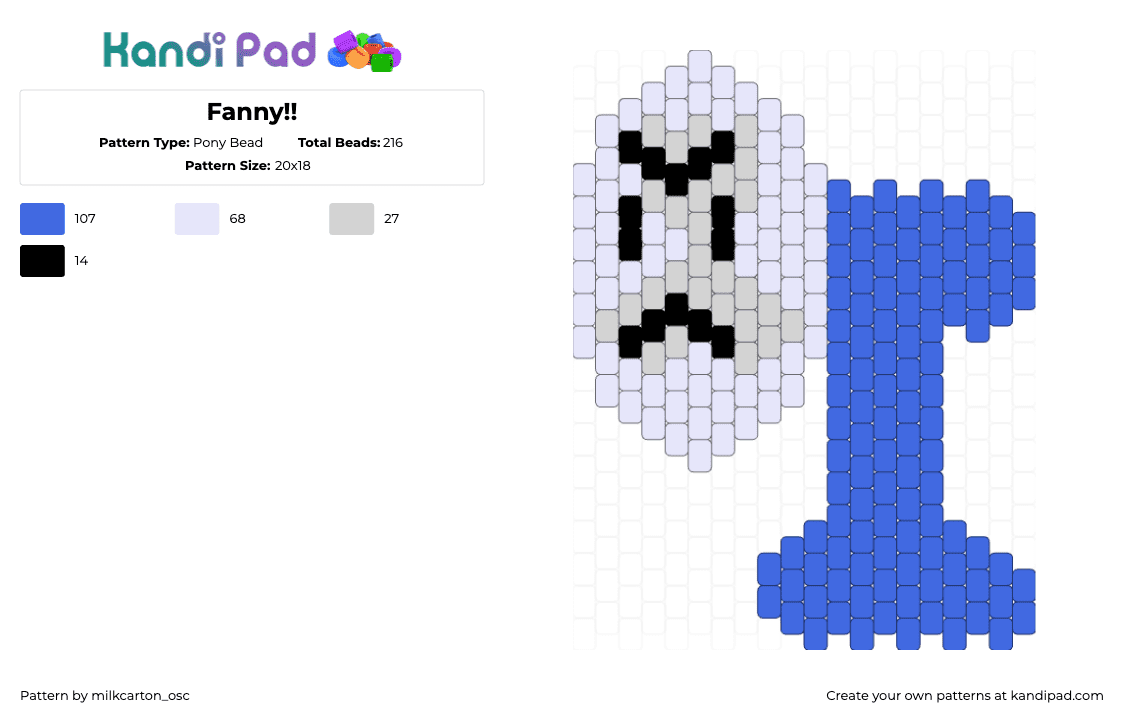 Fanny!! - Pony Bead Pattern by milkcarton_osc on Kandi Pad - white,blue,fanny,tpot,bfdi,osc