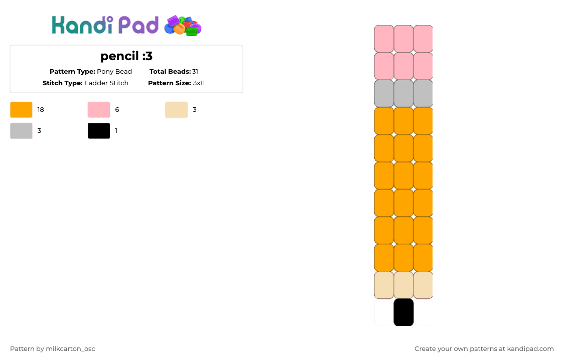 pencil :3 - Pony Bead Pattern by milkcarton_osc on Kandi Pad - orange