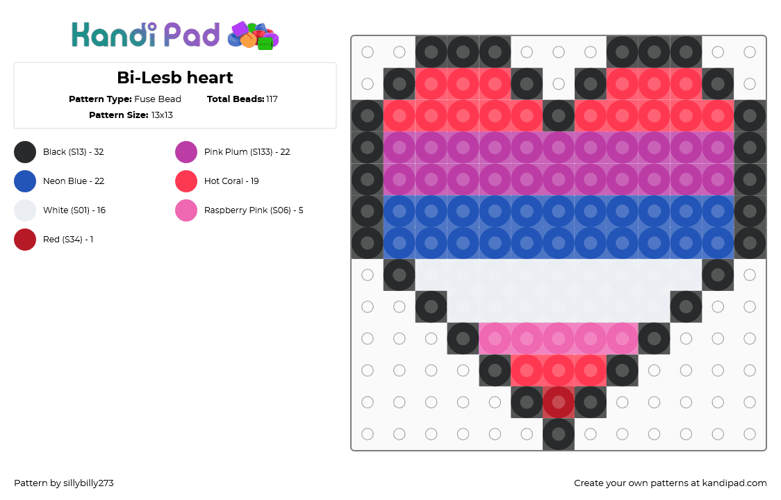 Bi-Lesb heart - Fuse Bead Pattern by sillybilly273 on Kandi Pad - 