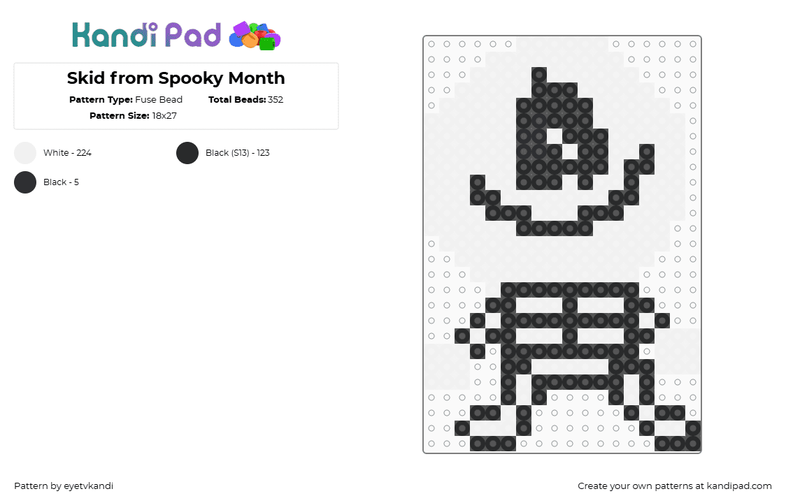 Skid from Spooky Month - Fuse Bead Pattern by eyetvkandi on Kandi Pad - black,white