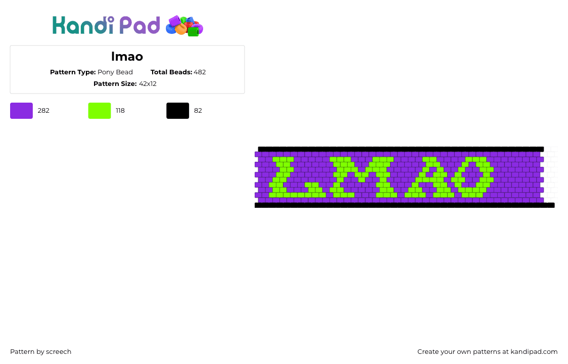 lmao - Pony Bead Pattern by screech on Kandi Pad - lmao,text,cuff,green,purple