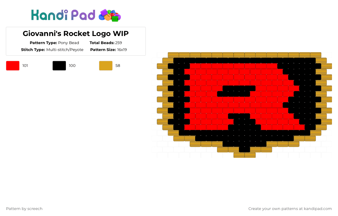 Giovanni\'s Rocket Logo - Pony Bead Pattern by screech on Kandi Pad - 