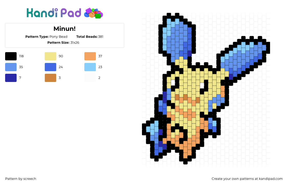 Minun! - Pony Bead Pattern by screech on Kandi Pad - 