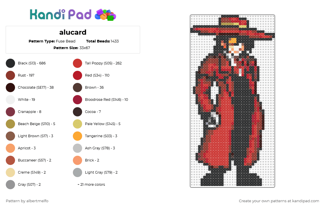 alucard - Fuse Bead Pattern by albertmelfo on Kandi Pad - alucard,hellsing,black,red,brown