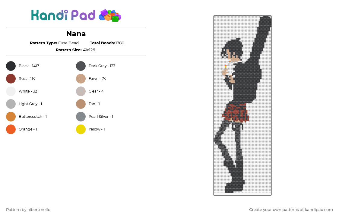 Nana - Fuse Bead Pattern by albertmelfo on Kandi Pad - black,beige,red,gray,nana,anime,shojo