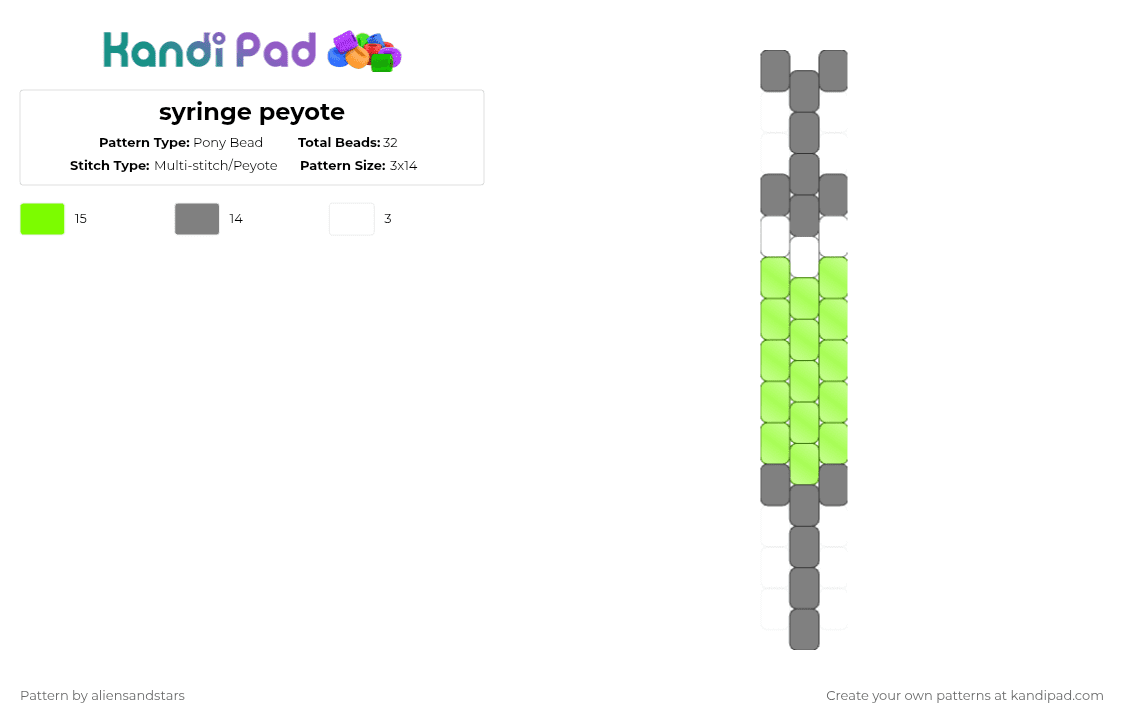 syringe peyote - Pony Bead Pattern by aliensandstars on Kandi Pad - gray,green