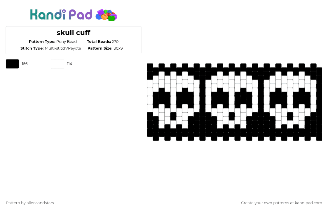 skull cuff - Pony Bead Pattern by aliensandstars on Kandi Pad - black,white