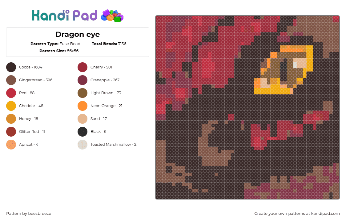 Dragon eye - Fuse Bead Pattern by beezbreeze on Kandi Pad - dragon,eye,mythical,creature,intense,gaze,fiery,backdrop,red