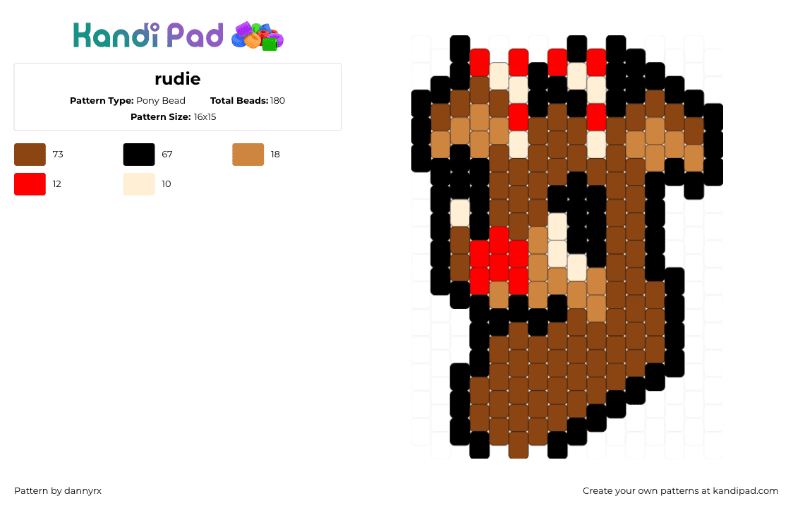 rudie - Pony Bead Pattern by dannyrx on Kandi Pad - rudie,dandys world,rudolph,reindeer,character,video game,brown