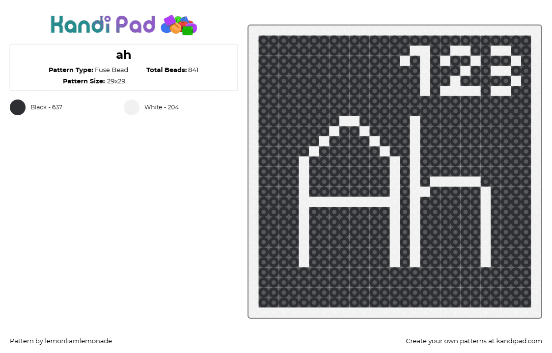 ah - Fuse Bead Pattern by lemonliamlemonade on Kandi Pad - element,chemistry,block,science,black,white