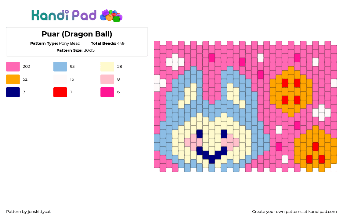 Puar (Dragon Ball) - Pony Bead Pattern by jenskittycat on Kandi Pad - light blue,pink,dragon ball,dbz,puar,yamcha,anime