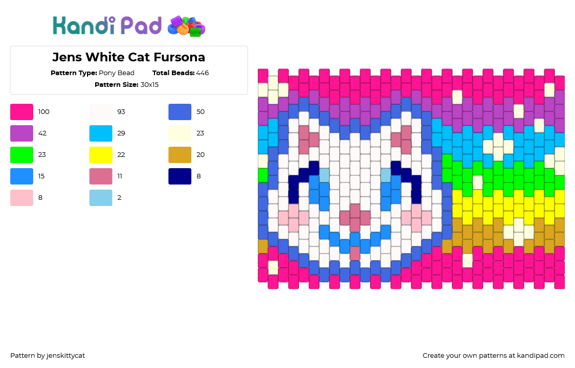 Jens White Cat Fursona - Pony Bead Pattern by jenskittycat on Kandi Pad - blue,light blue,pink,furry,anthro,fursona,jens,cat,kitty