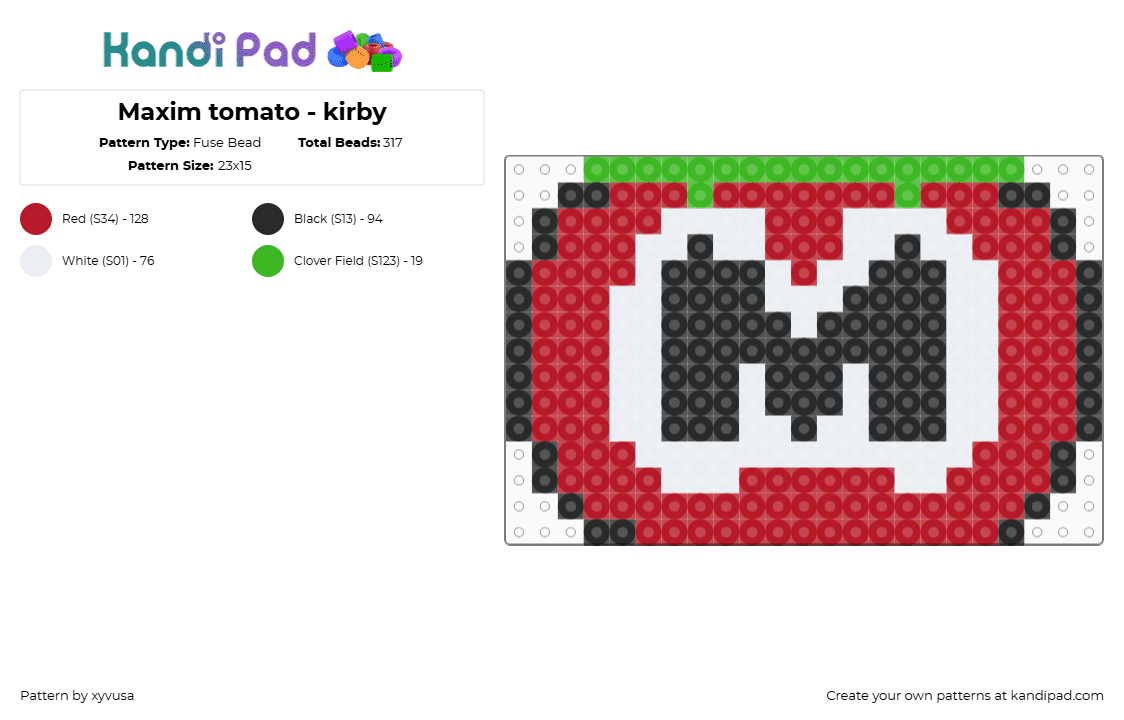 Maxim tomato - kirby - Kandi Pad | Kandi Patterns, Fuse Bead