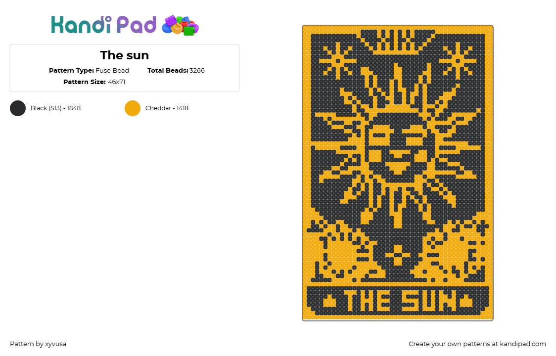 The sun - Fuse Bead Pattern by xyvusa on Kandi Pad - sun,tarot,card,fortune,paranormal,black,orange