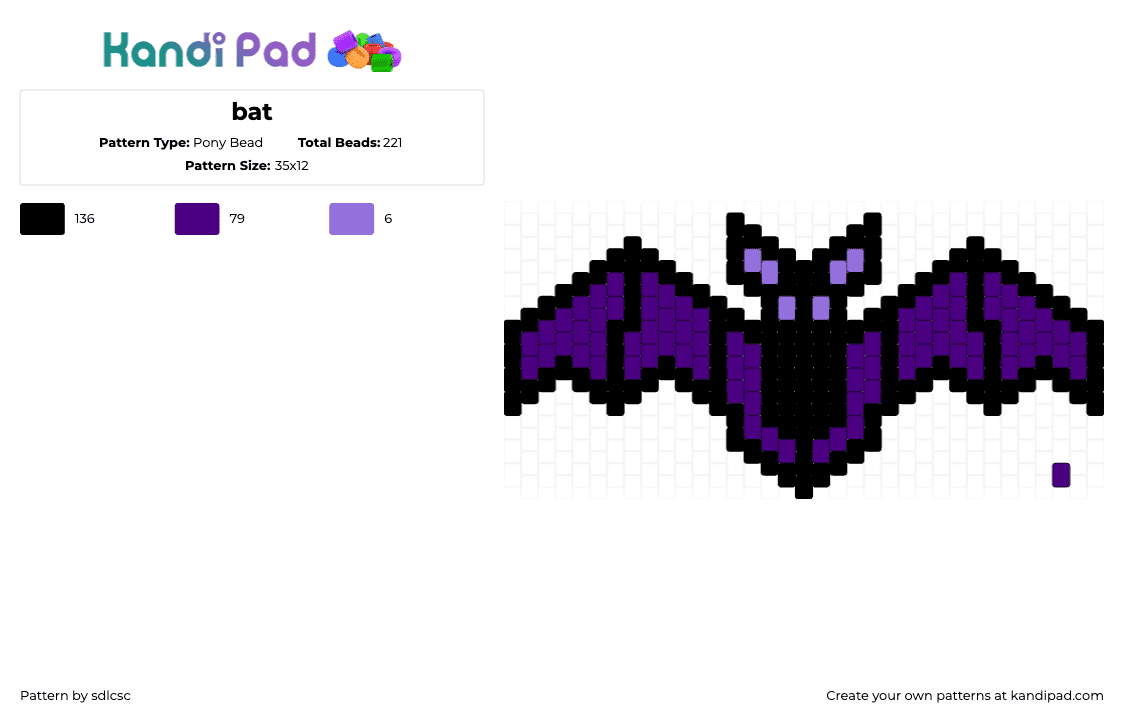 bat - Pony Bead Pattern by sdlcsc on Kandi Pad - bat,winged,spooky,halloween,animal,purple,black