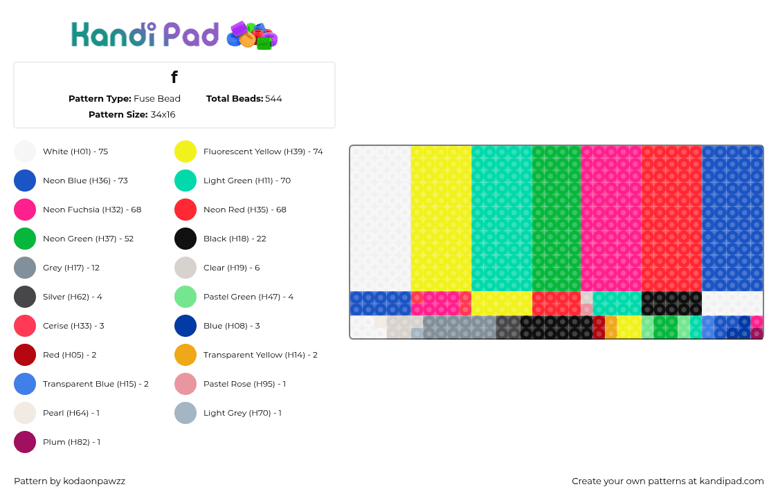 f - Fuse Bead Pattern by kodaonpawzz on Kandi Pad - yellow,teal,pink,blue,colorful