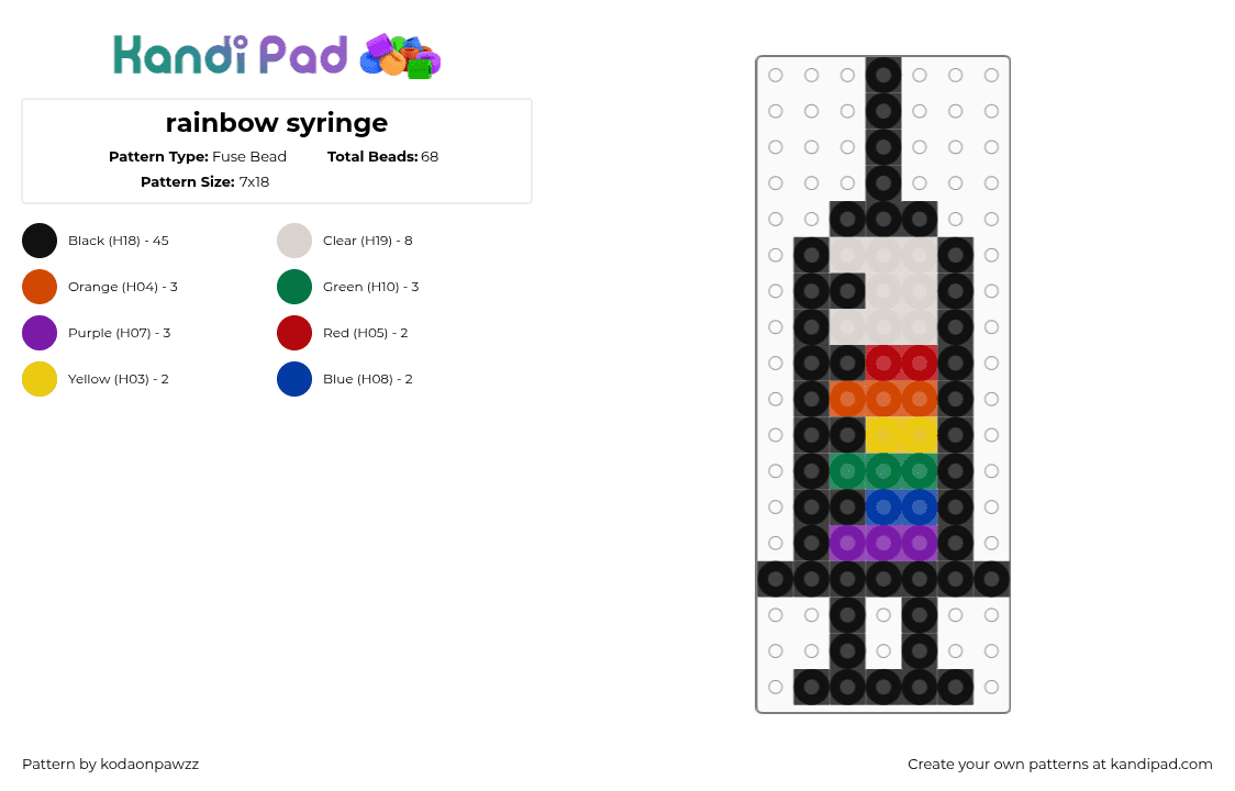 rainbow syringe - Fuse Bead Pattern by kodaonpawzz on Kandi Pad - black,beige,red,rainbow,pride,syringe,glass,sharp,needle,charm,mini