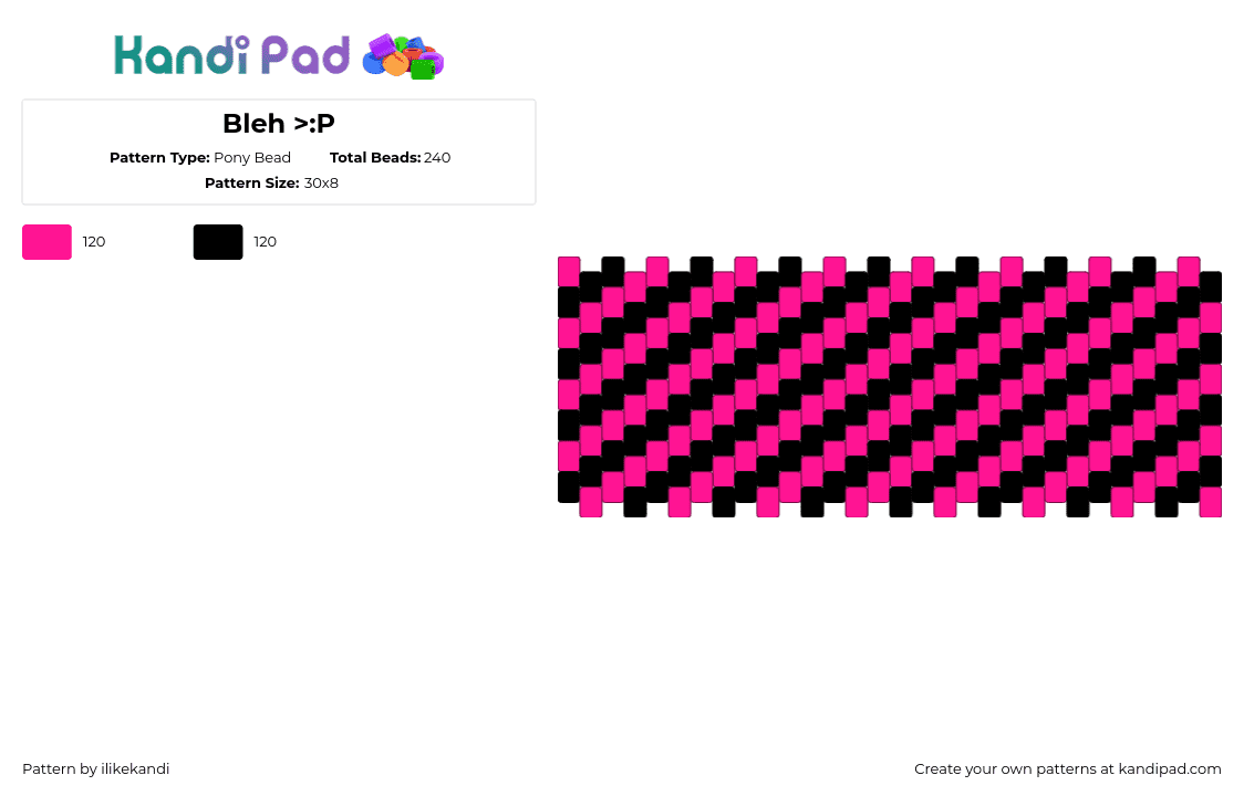 Bleh >:P - Pony Bead Pattern by scene_kid_lolz on Kandi Pad - scene,diagonal,stripes,cuff,black,pink