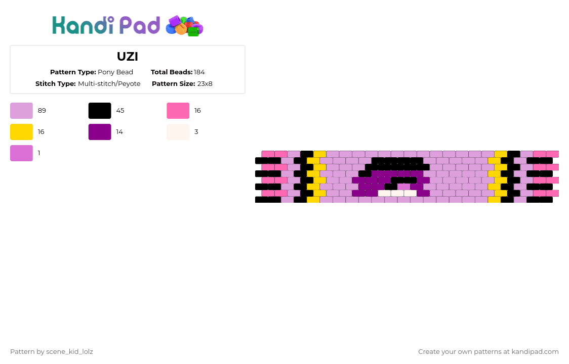 UZI - Pony Bead Pattern by scene_kid_lolz on Kandi Pad - pink