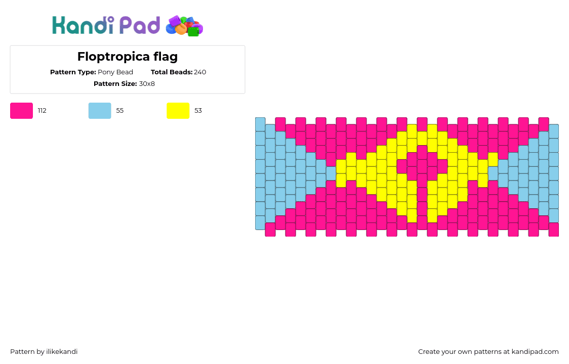 Floptropica flag - Pony Bead Pattern by scene_kid_lolz on Kandi Pad - floptropica,flag,country,cuff,bright,pink,yellow,light blue