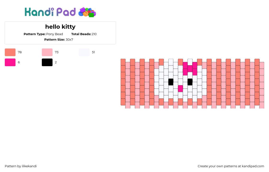 hello kitty - Pony Bead Pattern by scene_kid_lolz on Kandi Pad - poptart,simple,cuff,pink