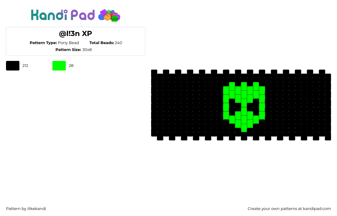 @l!3n XP - Pony Bead Pattern by scene_kid_lolz on Kandi Pad - alien,extraterrestrial,simple,dark,cuff,spooky,green,black