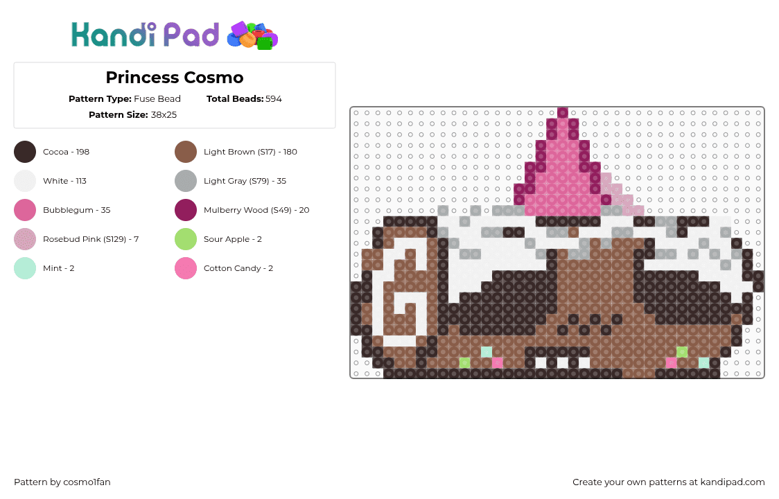 Princess Cosmo - Fuse Bead Pattern by cosmo1fan on Kandi Pad - 