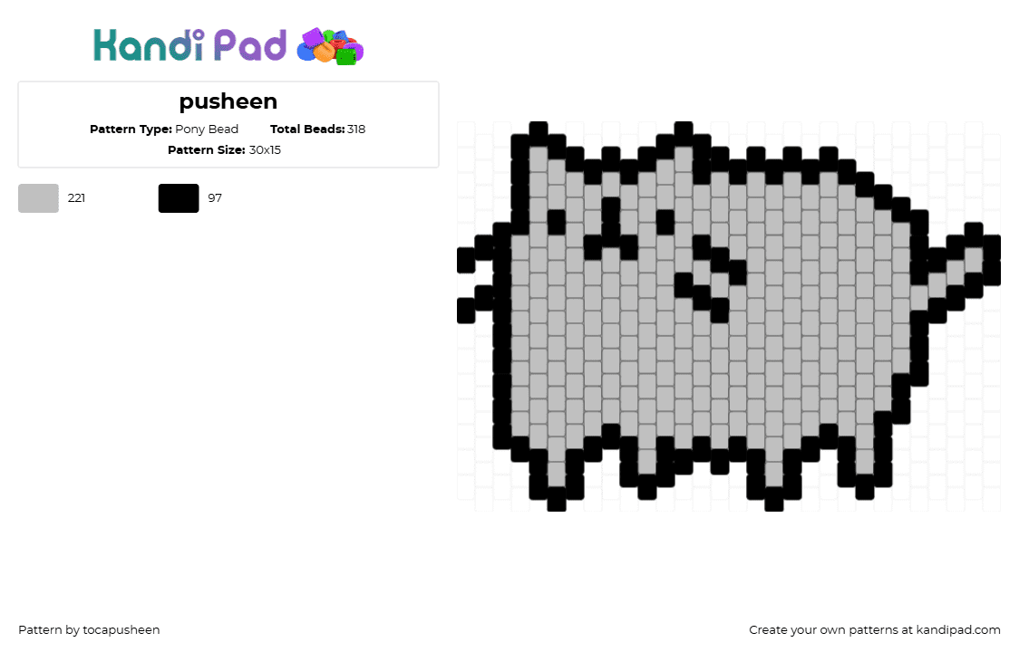 pusheen - Pony Bead Pattern by tocapusheen on Kandi Pad - pusheen,cat,animal,gray